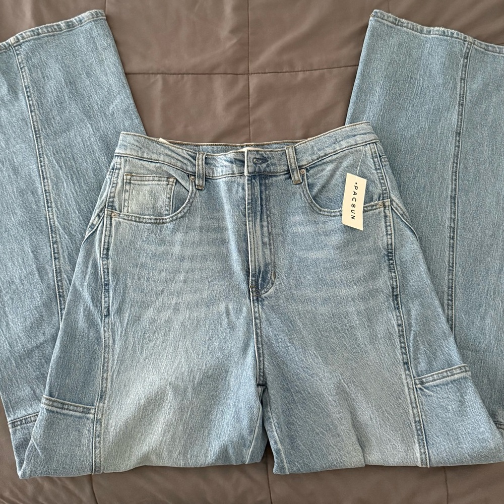 PacSun Wide-Leg Jeans Stretch Paneled Medium Indigo